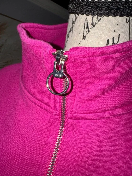 PINK Victoria's Secret Two-Tone Half-Zip Pullover - Fuchsia & White - Picture 2 of 10